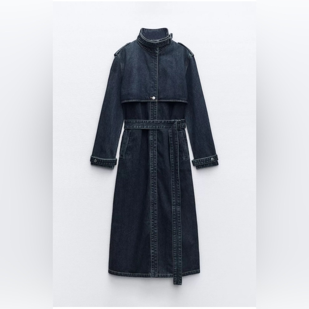 ZARA TRF DARK DENIM TRENCH Size Medium